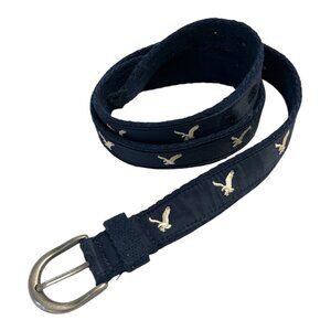 American Eagle Outfitters Y2K Navy Eagle Motif Fabric Belt 37” L